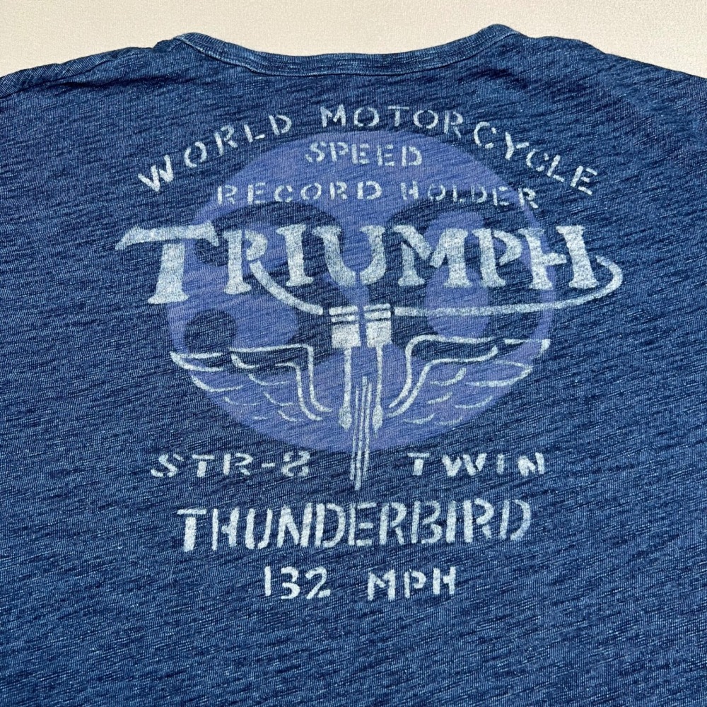 Lucky Brand Triumph Motorcycle T Shirt Mens Large Blue Thunderbird Biker Graphic